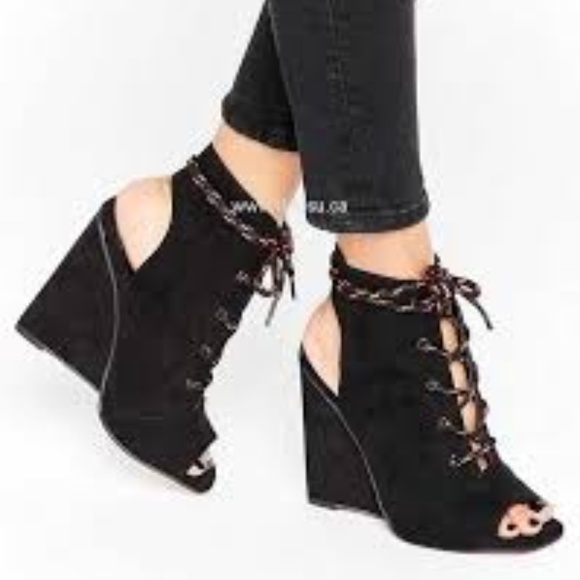 ASOS Women's Black Eagan Lace Up Wedges - Picture 1 of 3